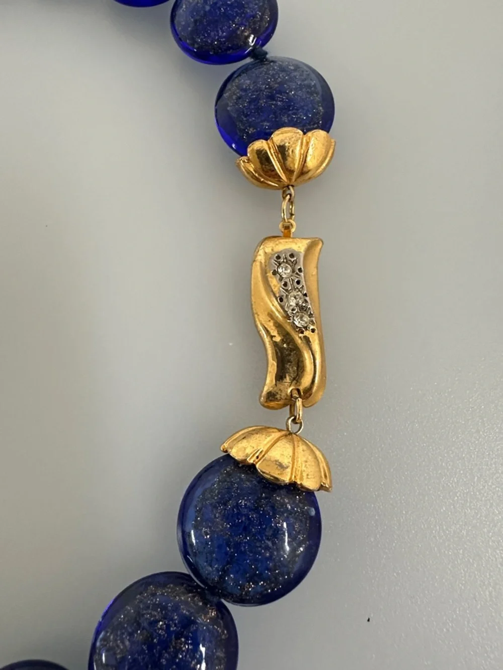 VENEZIA Blue Muranum Bead Necklace with Gold Accent